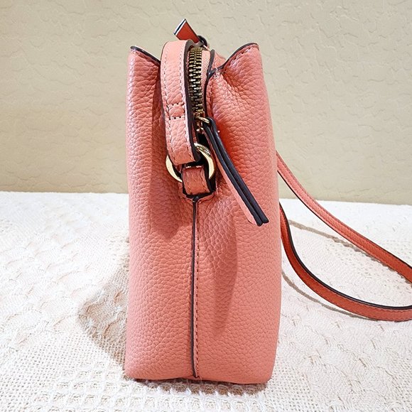 Nanette Lepore Peach Pink Three Pocket Dressy Gold Accent Crossbody Bag Purse - Picture 3 of 14